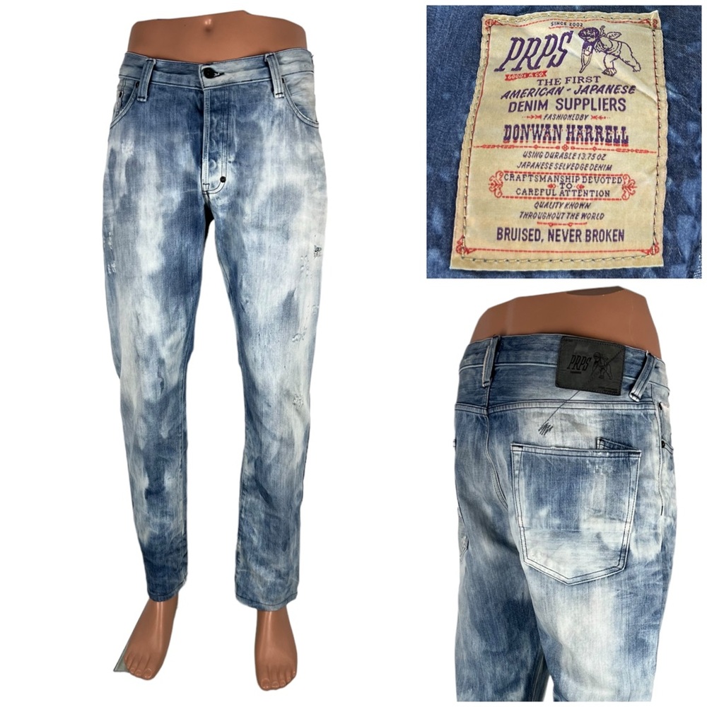 PRPS Barracuda Mens 36 X 31 Jeans Blue Distressed Straight Leg Made In Portugal